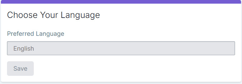 Resident Portal Choose Your Language card with a preferred language selector and a save button